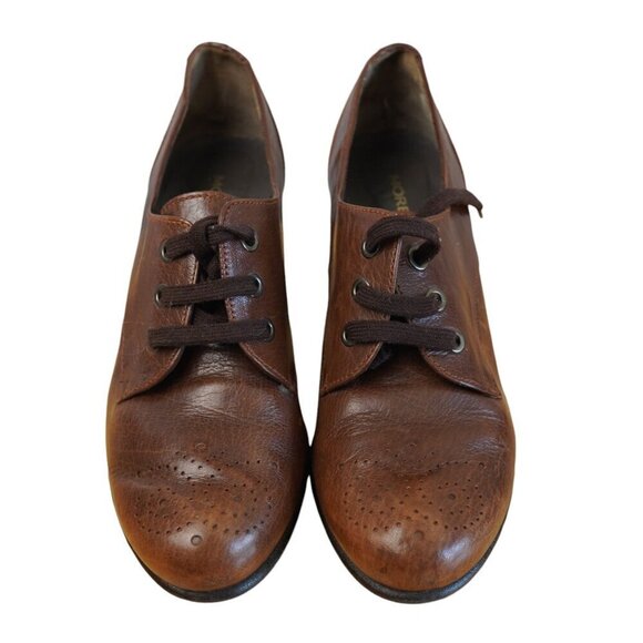 Alberto Moretti Womens‎ Brown Italian Leather Lace-Up Heeled Oxfords Size 9 - Picture 1 of 10